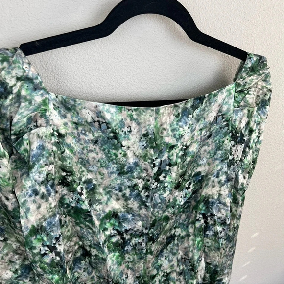 NWOT Vince Painted Floral Square Neck Blouse Herb Green Blue White 3/4 Sleeve 10 - Picture 11 of 12